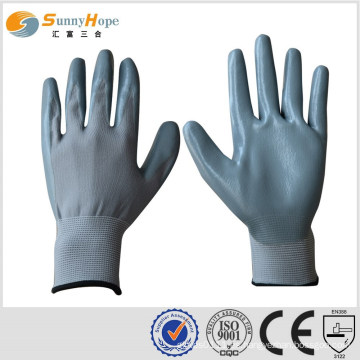 SUNNYHOPE 13gauge poliéster guantes de trabajo gris nitrilo trabajo